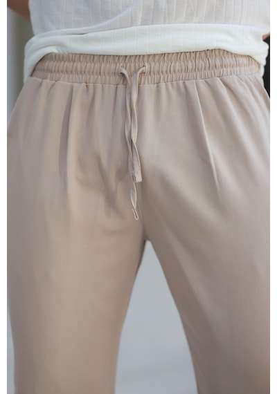 Madmext Bej Beli Ayarlanabilir Rahat Kesim Erkek Pantolon E6564