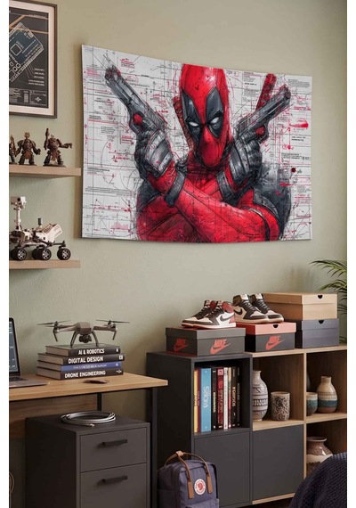 Deadpool Kahraman Blueprint Dekoratif Duvar Örtüsü Duvar Halısı Beyaz