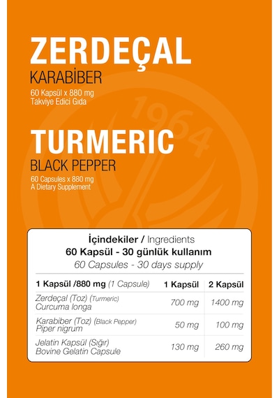 Sepe Natural Turmeric Blackpepper Zerdeçal Karabiber Full Potency 60 Kapsül x 880 MG