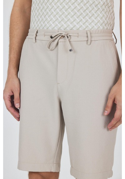 İmza Bej Düz Esnek Gabardin Casual Şort 1016250150 Bej