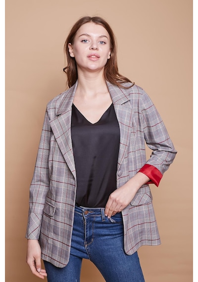 Ekoseli Yakalı Kolu Katlamalı Cep Kapaklı Boyfriend Hafif Likralı Kumaş Blazer Ceket-bordo Ekose Bordo Eks. Ekoseli Yakalı Kolu Katlamalı Cep Kapaklı Boyfriend Hafif Likralı Kumaş Blazer Ceket-bordo Ekose Bordo Eks.