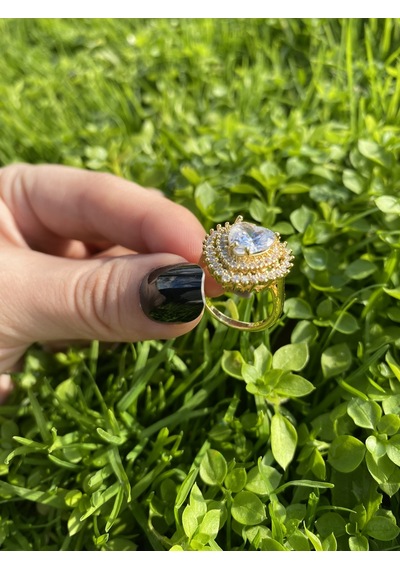 Kalp Charm Yüzük Zirkon Taşlı Gold