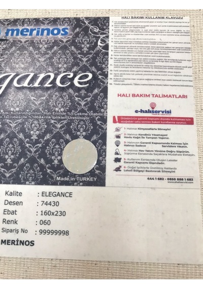 Merinos Halı Elegance 74430 060 Serisi Akrilik Salon Oturma Yatak Odası Halısı Krem