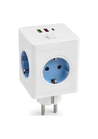 4'lü Akıllı Duvar Prizi 2 Usb 1 Type-c Girişli Akım Korumalı Anahtarlı Çoklu Priz Küp Usb Şarjlı Topraklamal 0