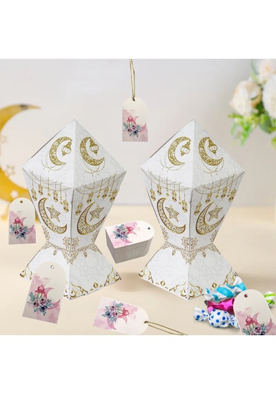 Ramazan Hilal Temalı Hediye, Tebrik Kartı, Delikli Ambalaj Paketleme Etiketi, 4.5x7.5 Cm, 25 Adet