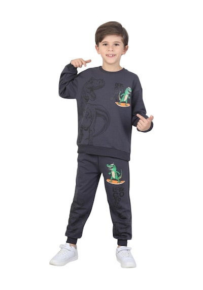 Erdem Kıds Erkek Çocuk Dinozor Baskılı Pijama Takımı İki İplik Eşofman Takımı Okul İkili Takım Füme Füme Erdem Kıds Erkek Çocuk Dinozor Baskılı Pijama Takımı İki İplik Eşofman Takımı Okul İkili Takım Füme Füme