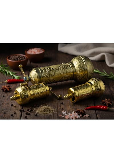 Ludıa Zamak Metal Altın Renk 3 Lü Set Karabiber,kahve,çörek Otu El Değirmeni Öğütücü Grinder Altın
