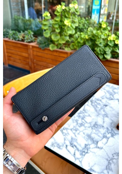 Montana Unisex Siyah Hakiki Deri Mıkntıslı Telefon Cüzdanı - Isim'e Özel Baskı Siyah