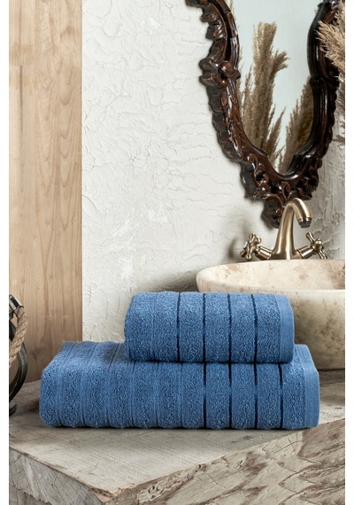 Veramoni Fluffy 4'lü Banyo Havlu Seti - İndigo-krem