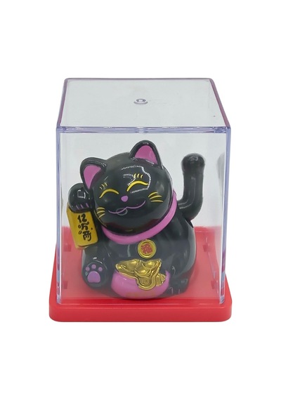 Maneki Neko El Sallayan Mini Şans Kedisi Siyah Solar Güneş Enerjili 5x5cm Y6syh06