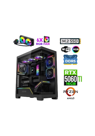 Xaser FADE X150 R7-7700 32 GB 1 TB M.2 NVMe SSD 16 GB RTX5060Ti Free Dos Masaüstü Oyuncu Bilgisayarı