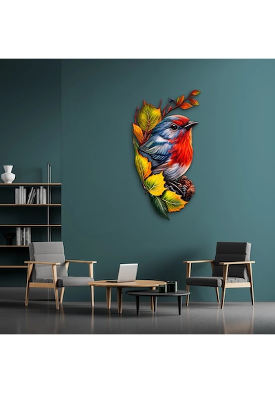 Sonbahar Yapraklarında Kızılgerdan - Metal Tablo - Dec0275 51 X 95 Cm Çok Renkli