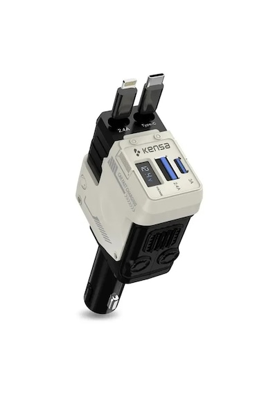 66w Araç Hızlı Şarj Cihazı Usb-c & İos Uyumlu Geri Çekilebilir Kablo Dijital Ekran 66w White
