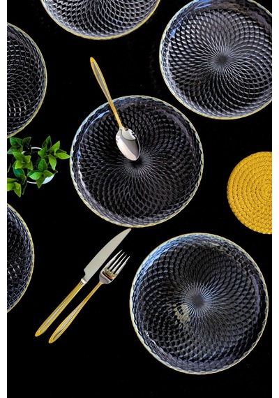 Tabak Evi Altın Yaldız Cam Pasta Tabağı 19cm 6 Lı 2339 Şeffaf
