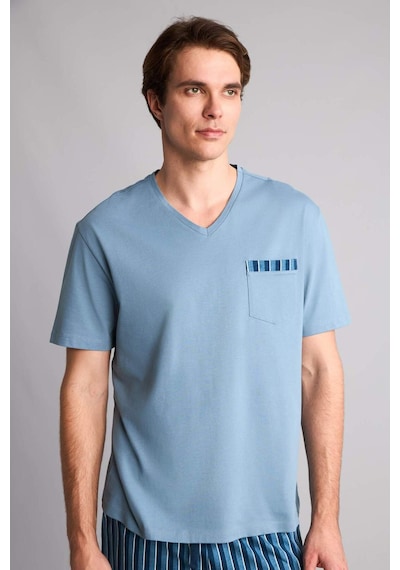 Defacto New Regular Fıt Kısa Kollu 2li Pijama Takım H8712ax26smbe485 Mavi-be485