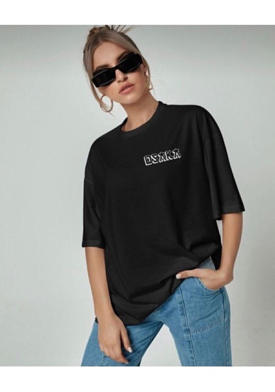 Flood Of Style Kadın Oversize Osaka Baskılı Siyah Tshirt
