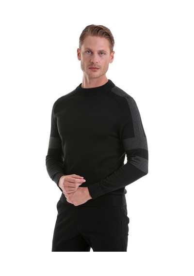 Hatemoğlu Siyah Comfort Fit Düz Pamuklu Yarım Balıkçı Yaka Casual Triko Kaz Siyah