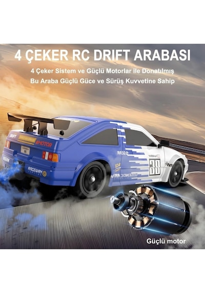 1:16 Şarjlı Uzaktan Kumandalı Drift Arabası 4 Çeker Gerçekçi Duman Efektli Yedek Lastikli Rc Araba Çok Renkli