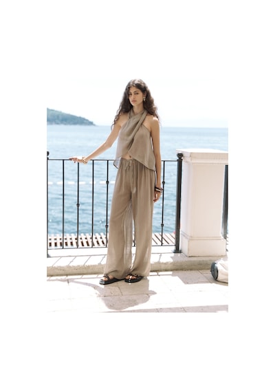 Mai Collection Mai Studios Co. Cadhas Boyundan Bağlamalı Haki Crop Pantolon Takım Haki