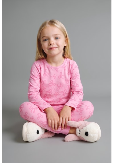 Defacto Uzun Kollu Üst Lastikli Paça Alt Fiyonk Desenli 2li Pijama Takımı Kız Bebek I3904a526auer105 Ekru-er105