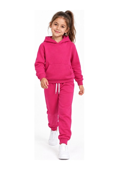 Rony Pony Kids Kız Çocuk Fuşya Kapüşonlu Eşofman Takımı Kanguru Cepli Sweatshirt Ve Jogger Alt 2 Li Set