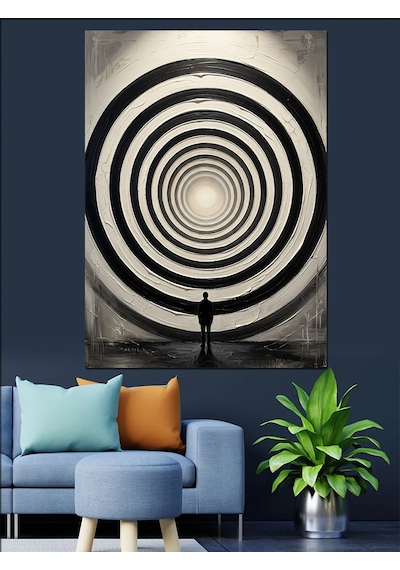 Optik İllüzyon Spiral Ve İnsan Dekoratif Kanvas - Mdf Ahşap Tablo