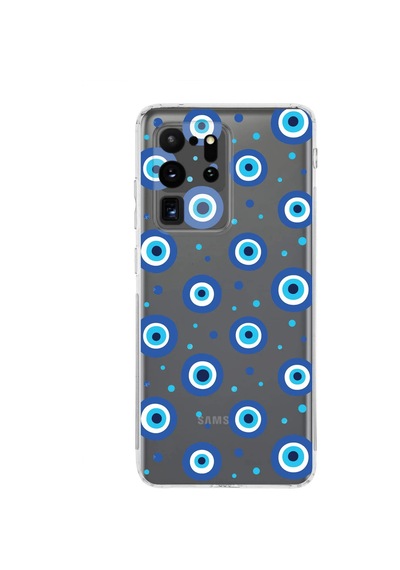 Samsung Galaxy S20 Ultra İle Uyumlu Nazar Boncuğu 1 Kamera Korumalı Şeffaf Silikon Kılıf Şeffaf