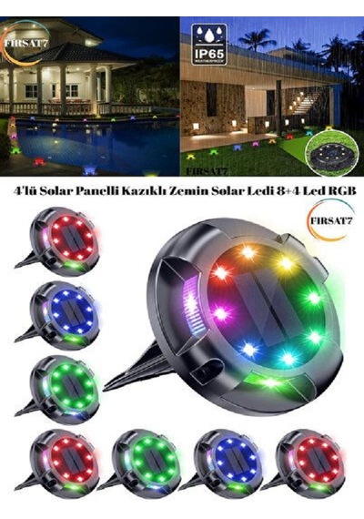 Mobgift 4'lü Solar Panelli Kazıklı Zemin Solar Ledi 8+4 Led Çok Renkli