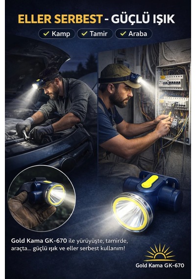 Gold Kam A Gk-670 Led Kafa Feneri Type-c Şarjlı 1200 Mah 3w Cree Led Outdoor Kamp Işığı