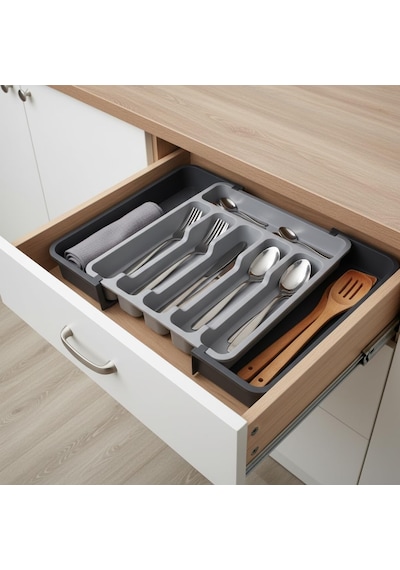 Çift Taraflı Açılır Çekmece İçi Kaşıklık Ve Organizer - Modüler Sürgülü Mutfak Düzenleyici - Açık Gri Ve Antrasit Renk - Kapalı 31 Cm Açık 52 Cm Belirtilmemiş