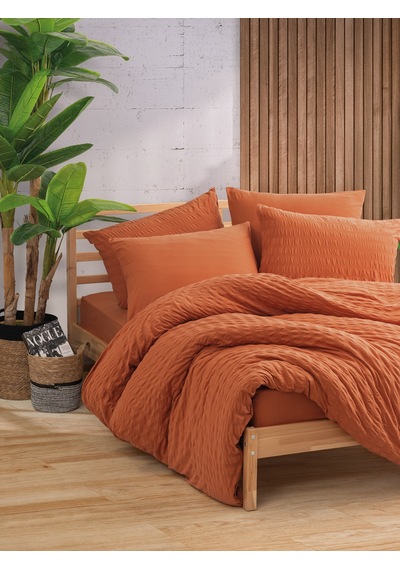 Cotton Box Crepe Penye Çift Kişilik Lastikli Çarşaflı Nevresim Takımı Kiremit
