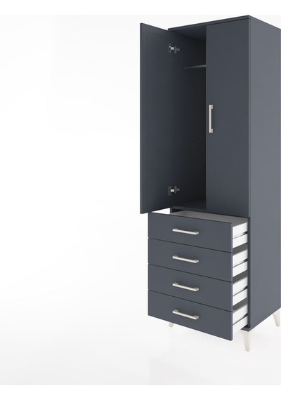 Hyperion Dolap Tek Raflı 4 Çekmeceli Tek Askılı 60x44x195 Antrasit-antrasit Antrasit