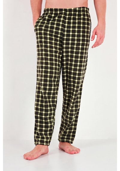 Buratti Kareli Düğmeli Hakim Yaka Yumuşak Dokulu Polar Pijama Takımı Erkek Pijama Takımı 6097023 Koyu Haki