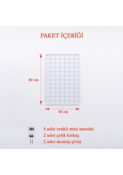 40x60 Metal Fotoğraf Askısı Tel Pano Beyaz 4 Adet Mini Mandal 2 Adet Kıskaç Hediyelidir.