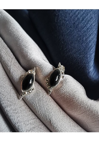 Oltu Taşı 925 Ayar Gümüş Beyzi Model Küpe Oltuküpe0002 Çok Renkli
