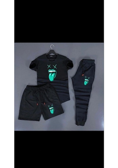 Adrift Deep & Qaiser Çılgın Surat Baskı Unisex 3'lü Kombin Çılgınsurat Siyah