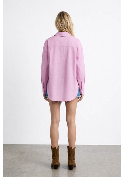 Quzu Oversize Pembe Kadın Gömlek 11478