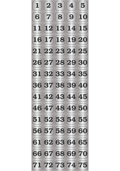 1-75 Kapı, Masa, Dolap Numarası Gümüş Metal Etiket 7x7 Cm