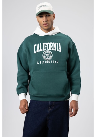 Vamos Çift Renk Baskılı Oversize Sweatshirt Nefti Yeşil