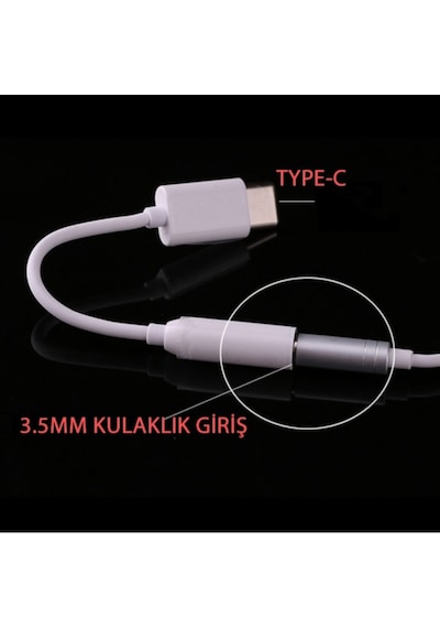 Type-c To Aux 3.5mm Kulaklık Çevirici Dönüştürücü Adaptör Usb-c Adaptör 1.kalite Beyaz