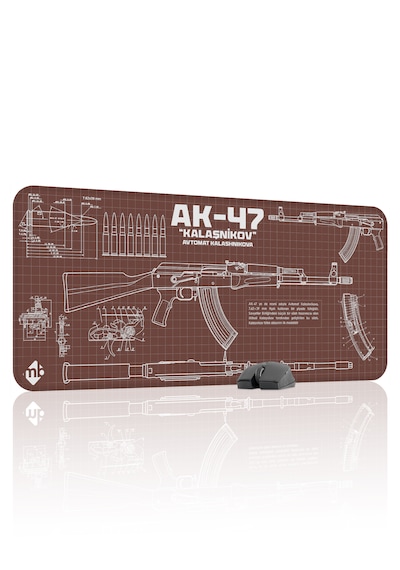Ak 47 Siyah Kalaşnikov Cs Dikişli Kauçuk Oyuncu Mousepad - 90x40 Gaming Mouse Pad Ak-47 Kahverengi