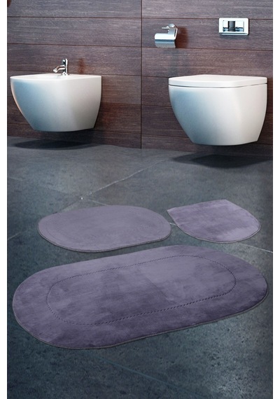 Bonny Home Rivora Gri 3'lü Banyo Halısı Paspası Seti Kaymaz Tabanl Gri