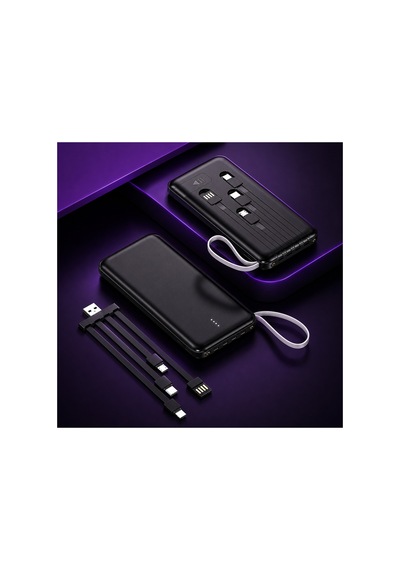 20.000 Mah Tüm Cihazlara Uyumlu Kendinden 4 Kablolu Dijital Ekranlı Telefon Standlı Powerbank Koruma Kılıf li siyah