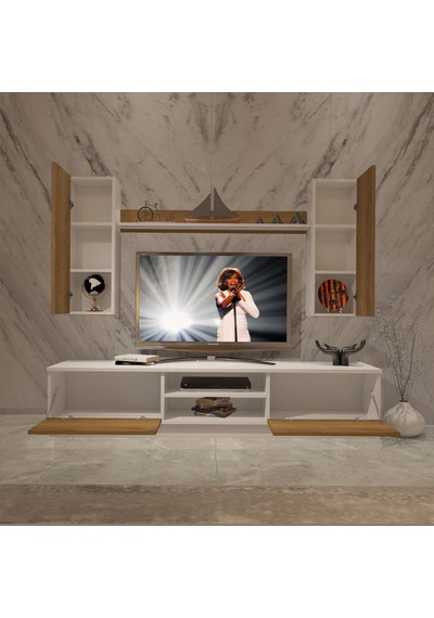 Decoraktiv Eko 5db Mdf Dvd Tv Ünitesi Tv Sehpası - Beyaz Pera Beyaz - Meşe
