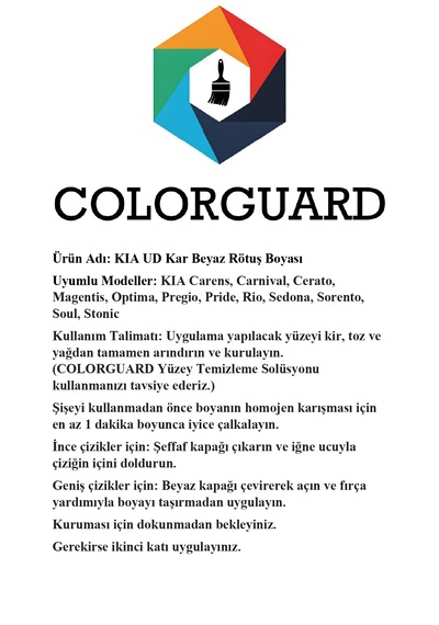 Colorguard Kia Ud Kar Beyaz İğneli Ve Fırçalı 2 Si 1 Arada Özel Tasarım Şişe Rötuş Boyası