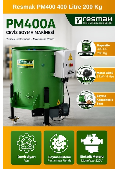 Resmak Pm400a Devir Ayarlı Ceviz Soyma Makinesi