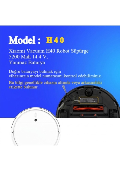 Xiaomi Vacuum H40 Robot Süpürge 5200 Mah 14.4 V, Yanmaz Batarya  Uyumlu Uzun Ömürlü, Yüksek Performans Pil
