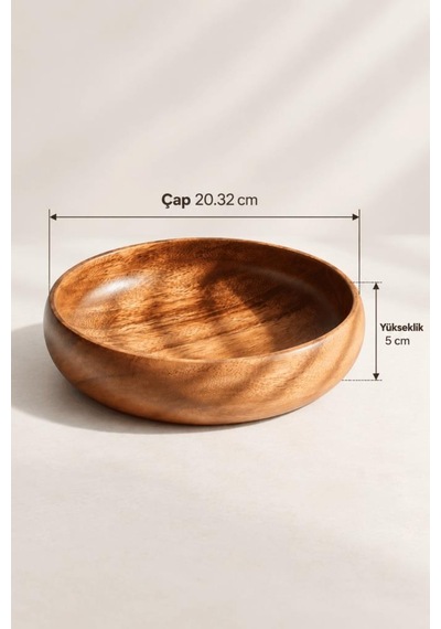 Atbyhome Akasya Salata Kasesi 20.3 Cm - Yuvarlak Mutfak Tezgah Üstü Meyvelik Mezelik Sunum Kasesi Derin Kase