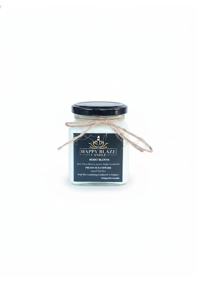 Boho Bloom Gül & Yasemin Kokulu El Yapımı Soya Mumu Happy Blaze Candle Beyaz