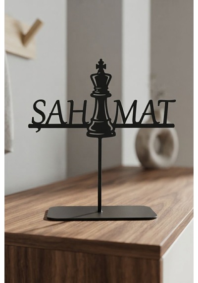 Satranç Severlere Şah Mat Temalı Metal Masaüstü Heykel Siyah Dekoratif Aksesuar